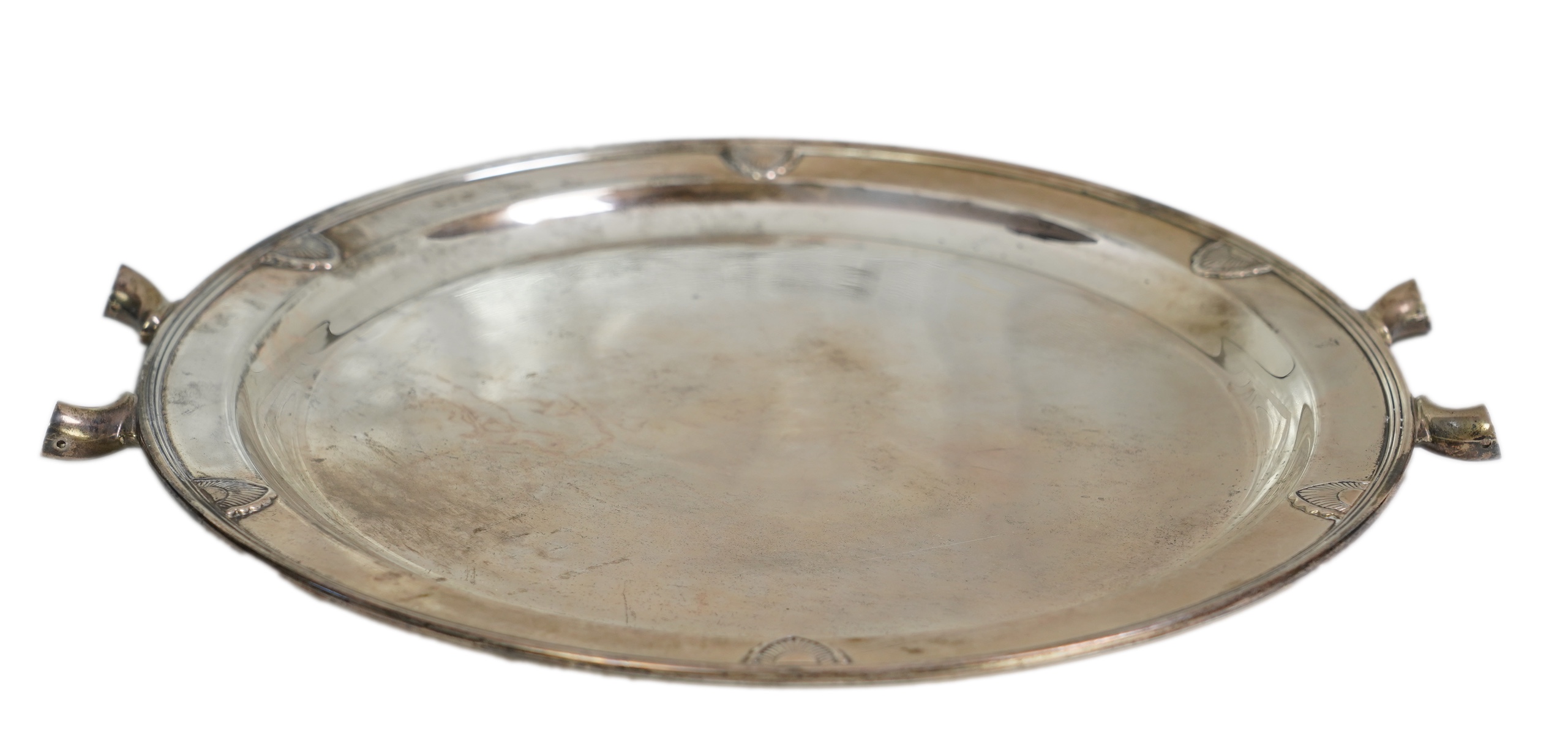 A George V Art Deco silver circular tea tray, by Fenton, Russell & Co Ltd